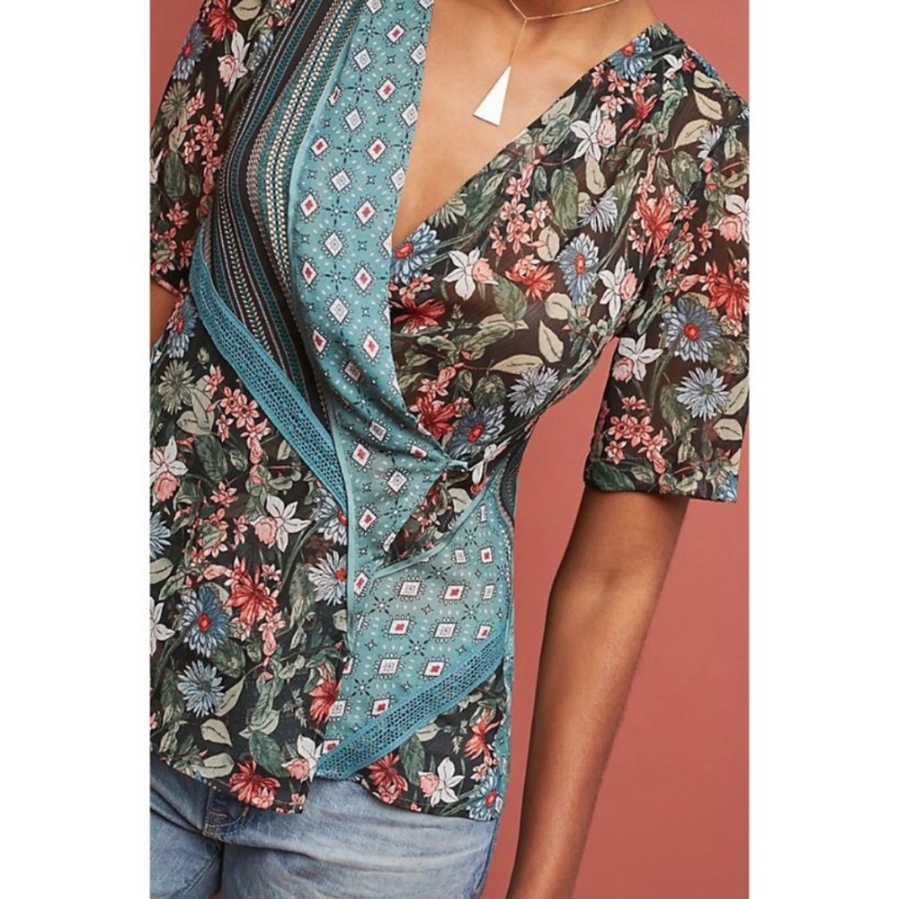 Anthropologie X Tiny Gorgeous Patchwork Wrap Top - image 3